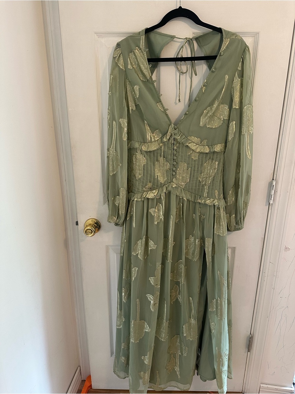 NWT ASOS Green Floral Metallic Maxi Dress